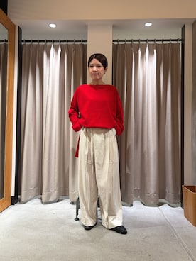「赤ニット」｜Ayumiさん（レディース・156cm）の秋コーディネート