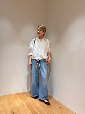 「URBAN RESEARCH（アーバンリサーチ）のラミーレーヨンワイドショートシャツ（シャツ/ブラウス、ホワイト系）」を使った、Ayumiさん（レディース・156cm）の春コーディネート