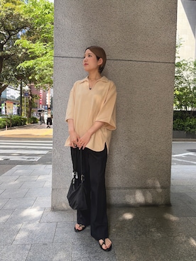 「MOHI（モヒ）のmohi　メタルリングサンダル（サンダル、ブラック系）」を使った、Ayumiさん（レディース・156cm）の春コーディネート