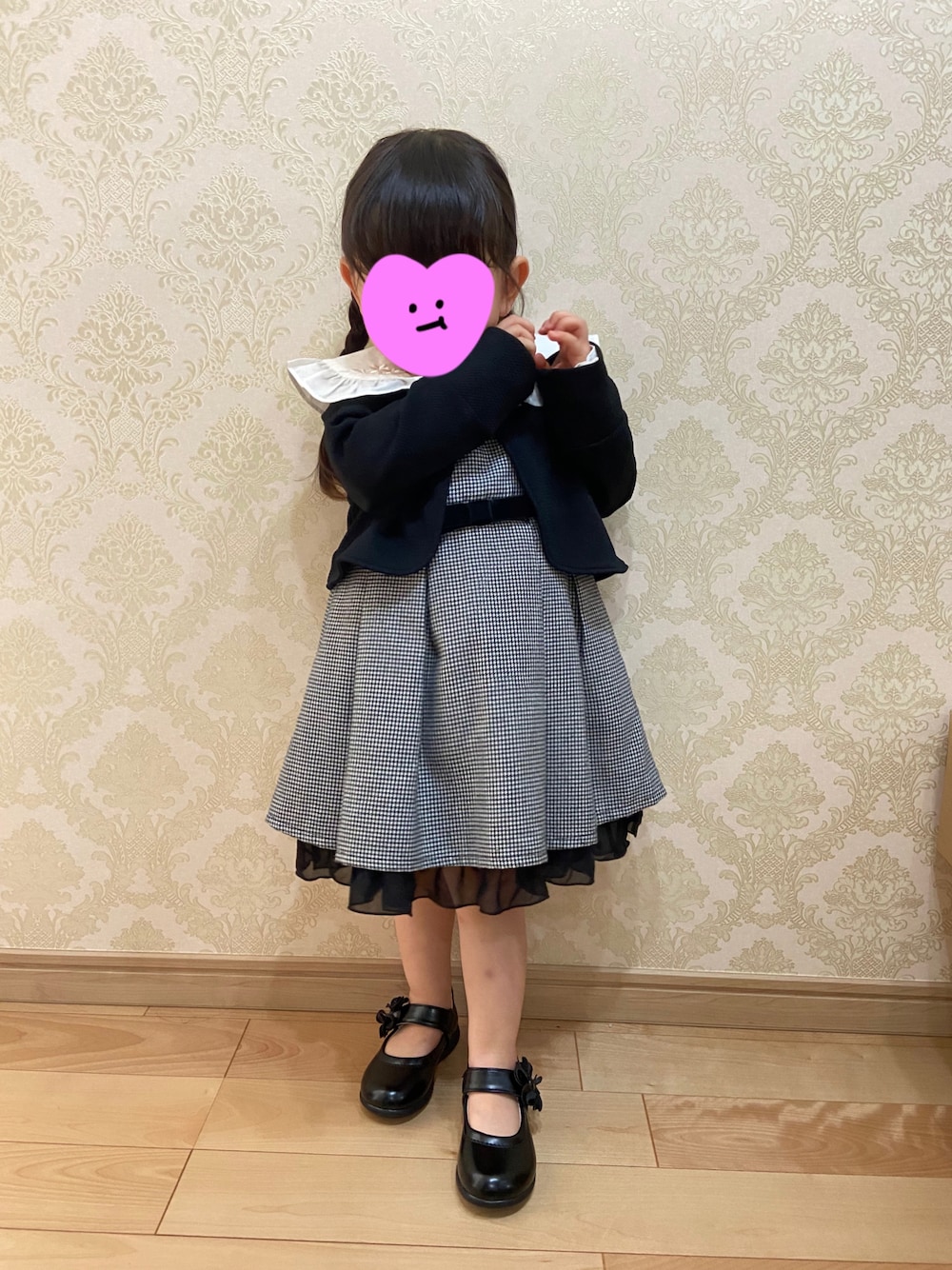 「幼稚園面接、入園式、キレイめコーデ、フォーマル、2歳」｜「しまむらのアイテム（シャツ/ブラウス、ホワイト系）」を使った、chinpan112112112さん（キッズ・100cm）の秋コーディネートの1枚目の写真
