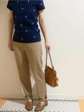 「POLO RALPH LAUREN（ポロ ラルフ ローレン）のアイテム（Tシャツ/カットソー、ブルー系）」を使った、arafo_jpさん（レディース・154cm）の夏コーディネート