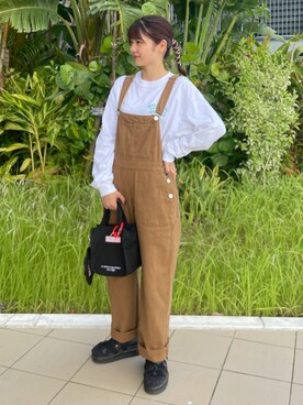 「MILKFED.（ミルクフェド）のアイテム（オールインワン・サロペット）」を使った、あやかさん（レディース・157cm）の秋コーディネート