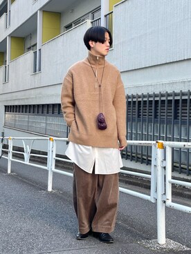 ニット セーター ベージュ系 を使った ハーフジップ のメンズ人気ファッションコーディネート Wear