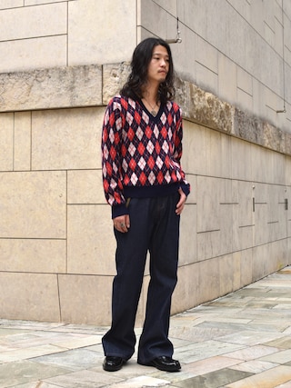 「Noen(ノエン)のモヘアVネックニット(ニット/セーター)」を使った、wataruさん(メンズ・175cm)の秋コーディネート