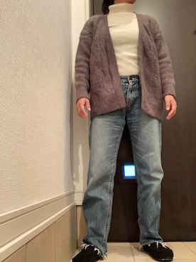 「ストレートデニム」｜「アイテム（スリッポン）」を使った、mrnさん（レディース・153cm）の冬コーディネート