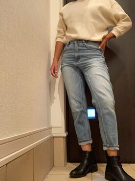 「UNIQLO（ユニクロ）のワッフルクルーネックT（7分袖）（Tシャツ/カットソー）」を使った、mrnさん（レディース・153cm）の秋コーディネート