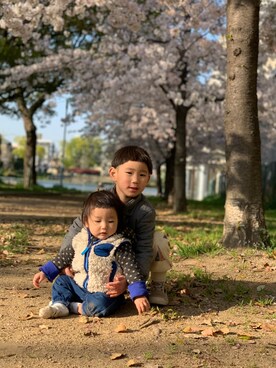 「無印良品（ムジルシリョウヒン）のアイテム（ダウンジャケット/コート）」を使った、keitomitoさん（キッズ・110cm）の秋コーディネート