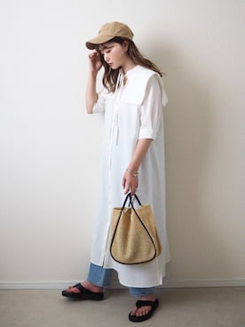 「デニムっていいよね」｜「アイテム（シャツワンピース）」を使った、omi*さん（レディース・161cm）の夏コーディネート