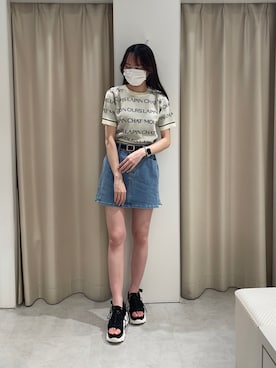 「ロゴニット」｜「アイテム（サンダル）」を使った、saeさん（レディース・159cm）の夏コーディネート