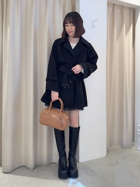 「one after another NICE CLAUP（ワンアフターアナザーナイスクラップ）のアイテム（チェスターコート）」を使った、saeさん（レディース・159cm）の冬コーディネート