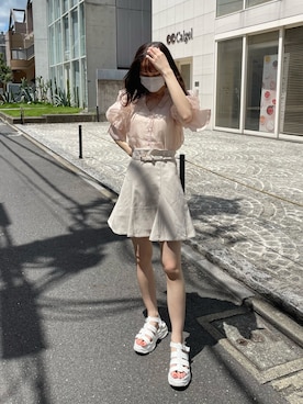 「one after another NICE CLAUP（ワンアフターアナザーナイスクラップ）のスニーカー底グルカサンダル（サンダル）」を使った、saeさん（レディース・159cm）の夏コーディネート