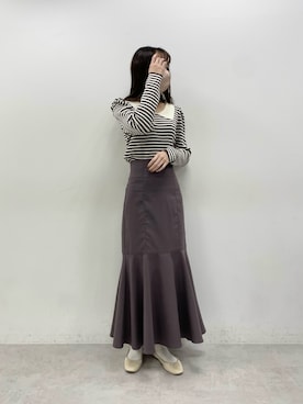 「ボーダーニット」｜「アイテム（バレエシューズ）」を使った、saeさん（レディース・159cm）の冬コーディネート