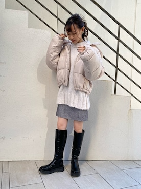 「ゆるニット」｜「アイテム（ダウンジャケット/コート）」を使った、saeさん（レディース・159cm）の秋コーディネート