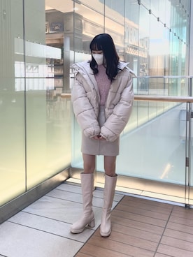 「フェザー」｜「アイテム（ダウンジャケット/コート）」を使った、saeさん（レディース・159cm）の冬コーディネート