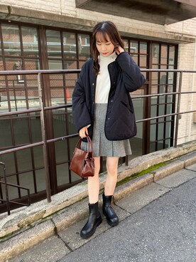 「one after another NICE CLAUP（ワンアフターアナザーナイスクラップ）のアイテム（ノーカラーコート）」を使った、saeさん（レディース・159cm）の秋コーディネート