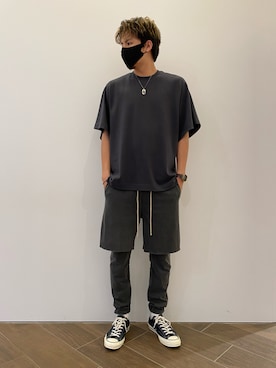 「WHITELAND（ホワイトランド）のWHITELAND/ホワイトランド/タグTシャツ/TAG TEE（Tシャツ/カットソー）」を使った、タグチ　ユータさん（メンズ・187cm）の夏コーディネート
