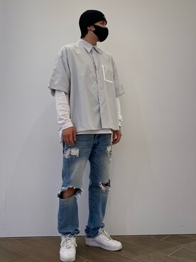 「WHITELAND（ホワイトランド）のアイテム（デニムパンツ）」を使った、タグチ　ユータさん（メンズ・187cm）の夏コーディネート