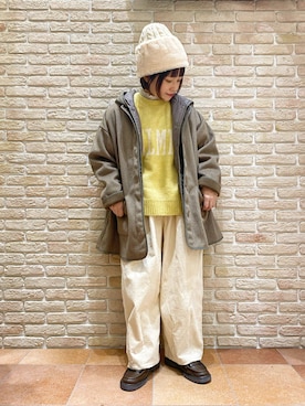 「コーデュロイパンツ」｜「アイテム（ノーカラーコート）」を使った、む ら ま つさん（レディース・148cm）の秋コーディネート