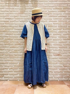 「デニムワンピース」｜「アイテム（その他）」を使った、む ら ま つさん（レディース・148cm）の夏コーディネート