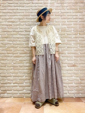 「Samansa Mos2（サマンサ モスモス）のモチーフレースベスト（ベスト）」を使った、む ら ま つさん（レディース・148cm）の夏コーディネート