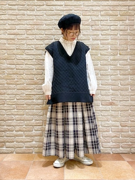 「サマンサモスモス」｜「アイテム（ハンチング/ベレー帽）」を使った、む ら ま つさん（レディース・148cm）の春コーディネート