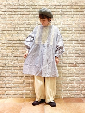 「レースブラウス」｜「アイテム（ハンチング/ベレー帽）」を使った、む ら ま つさん（レディース・148cm）の秋コーディネート