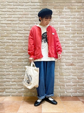 「春カラー」｜「アイテム（ハンチング/ベレー帽）」を使った、む ら ま つさん（レディース・148cm）の春コーディネート