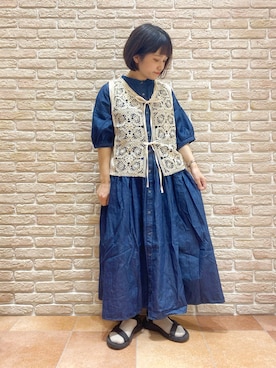 「Samansa Mos2（サマンサ モスモス）のモチーフレースベスト（ベスト）」を使った、む ら ま つさん（レディース・148cm）の夏コーディネート