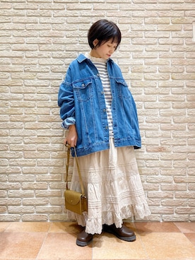 「サマンサ モスモス(Samansa Mos2)」｜「アイテム（デニムジャケット）」を使った、む ら ま つさん（レディース・148cm）の秋コーディネート