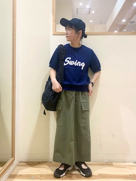 「ロゴニット」｜「アイテム（その他）」を使った、む ら ま つさん（レディース・148cm）の夏コーディネート
