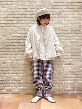 「kazumiコラボ」｜「アイテム（ノーカラージャケット）」を使った、む ら ま つさん（レディース・148cm）の冬コーディネート