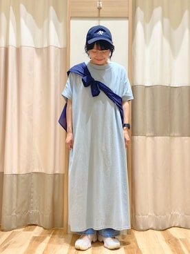 「Samansa Mos2 blue」｜「アイテム（キャップ）」を使った、む ら ま つさん（レディース・148cm）の夏コーディネート