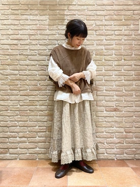 「レースブラウス」｜「アイテム（その他）」を使った、む ら ま つさん（レディース・148cm）の秋コーディネート