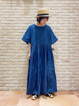 「デニムワンピース」｜「アイテム（その他）」を使った、む ら ま つさん（レディース・148cm）の夏コーディネート