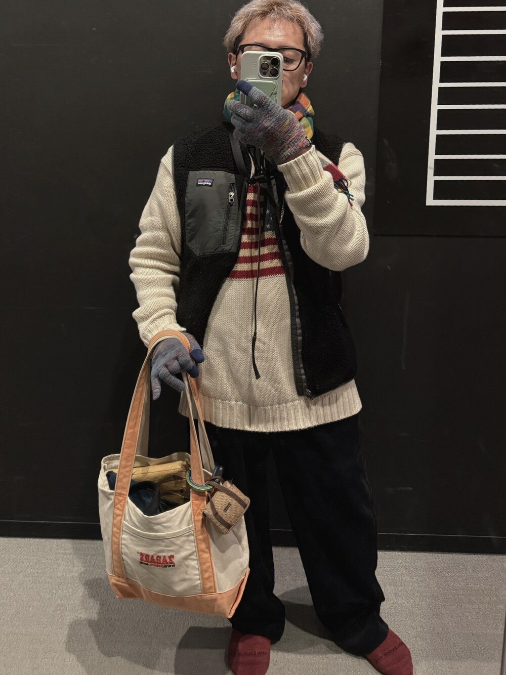 「冬コーデ、大人コーデ、古着好きな人と繋がりたい」｜「ZABAR’Sのアイテム（バッグ、ホワイト系）」を使った、nabapeさん（メンズ・166cm）の冬コーディネートの1枚目の写真