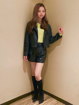 「アイテム（ライダースジャケット）」を使った、サリイさん（レディース・161cm）の冬コーディネート