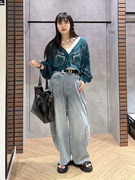 「PAGEBOY（ページボーイ）のモードバックルベルト3（ベルト、ブラック系）」を使った、myuさん（レディース・158cm）の夏コーディネート