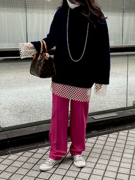 「Ameri（アメリ）のアイテム（スラックス）」を使った、myuさん（レディース・159cm）の秋コーディネート