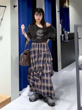 「PAGEBOY（ページボーイ）の【ステンレス素材】ロングボールチェーンネックレス（ネックレス）」を使った、myuさん（レディース・160cm）の秋コーディネート