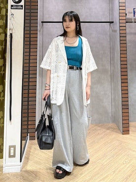 「PAGEBOY（ページボーイ）のモードバックルベルト3（ベルト、ブラック系）」を使った、myuさん（レディース・158cm）の夏コーディネート