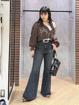 「PAGEBOY（ページボーイ）のモードバックルベルト3（ベルト、ブラック系）」を使った、myuさん（レディース・158cm）の夏コーディネート