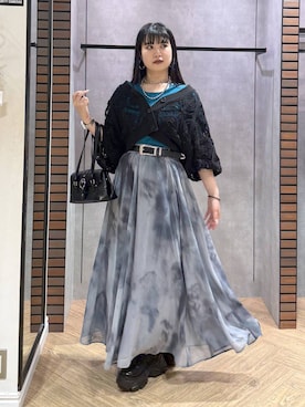 「PAGEBOY（ページボーイ）のスモークアートフレアスカート（スカート、グレー系）」を使った、myuさん（レディース・158cm）の夏コーディネート