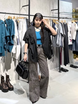 「PAGEBOY（ページボーイ）のモードバックルベルト3（ベルト、ブラック系）」を使った、myuさん（レディース・158cm）の春コーディネート