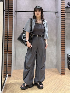 「PAGEBOY（ページボーイ）のモードバックルベルト3（ベルト、ブラック系）」を使った、myuさん（レディース・158cm）の夏コーディネート