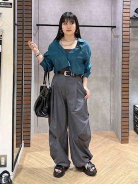 「PAGEBOY（ページボーイ）のモードバックルベルト3（ベルト、ブラック系）」を使った、myuさん（レディース・158cm）の夏コーディネート