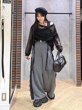 「PAGEBOY（ページボーイ）の【2WAY仕様】スタッズミニボストンバッグ（ショルダーバッグ、ブラック系）」を使った、myuさん（レディース・158cm）の夏コーディネート