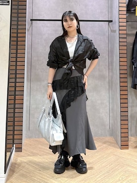 「PAGEBOY（ページボーイ）の＜自宅で洗える！イージーケア＞ スクエアネックリブタンク（タンクトップ、ホワイト系）」を使った、myuさん（レディース・158cm）の春コーディネート