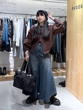「PAGEBOY（ページボーイ）のアイテム（デニムスカート）」を使った、myuさん（レディース・160cm）の秋コーディネート