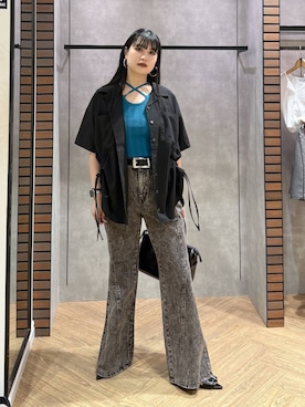 「PAGEBOY（ページボーイ）のモードバックルベルト3（ベルト、ブラック系）」を使った、myuさん（レディース・158cm）の春コーディネート