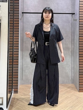 「PAGEBOY（ページボーイ）のモードバックルベルト3（ベルト、ブラック系）」を使った、myuさん（レディース・158cm）の夏コーディネート